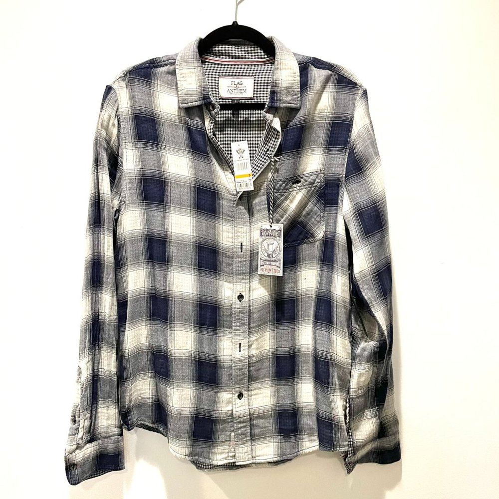 Men's Long Sleeve Flag & Anthem Soft Flannel Plaid Button Down Shirt